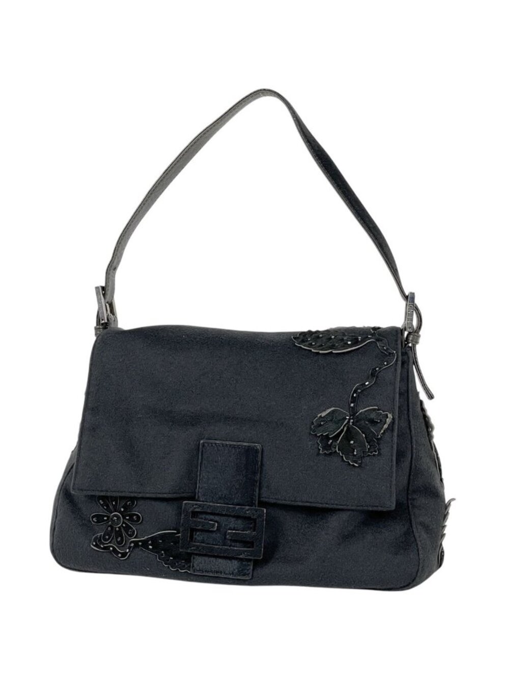 Fendi Zucca Logo Shoulder Bag Mamma Baguette Fabric Black - Picture 1 of 13